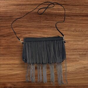 Black‎ Chain Fringe Crossbody Bag Evening Clutch Purse Floral Lined